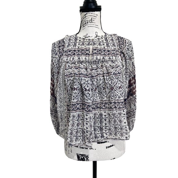 Ulla Johnson Women's Size 4 Top Silk Sheer Bohemian Print Sheer Long Sleeve - Picture 1 of 6
